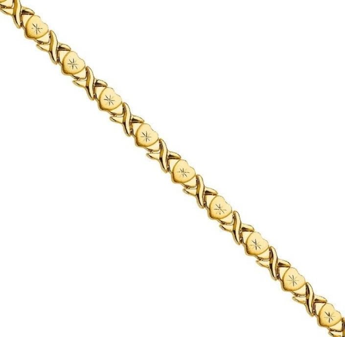 NEW 14K YELLOW GOLD STAMPATO HEART X BRACELET: NEW 14K YELLOW GOLD STAMPATO BRACELET STAMPATO BRACELET NEW 14K YELLOW GOLD LENGTH - 7.5in Apx WEIGHT - 6.5g