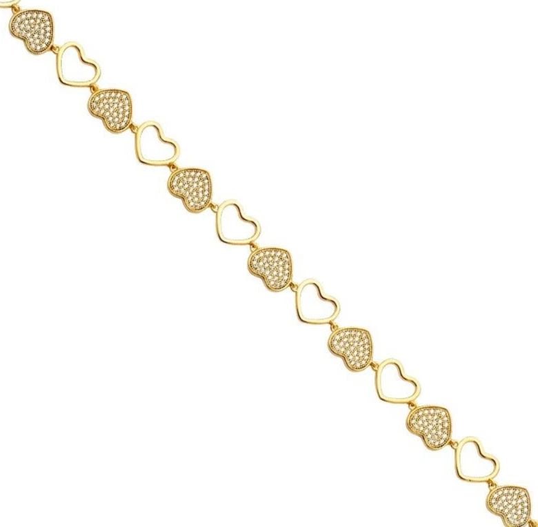 NEW 14K YELLOW GOLD HEART BRACELET: NEW 14K YELLOW GOLD HEART BRACELET HEART BRACELET NEW 14K YELLOW GOLD C Z LENGTH - 7.5in Apx WEIGHT - 6.4g