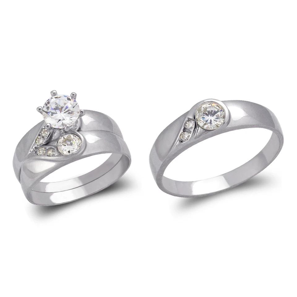 NEW 14K WHITE GOLD WHITE WEDDING TRIO RING SET: NEW 14K WHITE GOLD WHITE WEDDING TRIO RING SET WHITE WEDDING TRIO RING SET NEW 14K WHITE GOLD Apx. WIDTH: 6mm Apx. WEIGHT: 6.3g