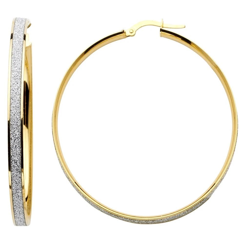 NEW 14K YELLOW GOLD SPARK ROUND HOOP EARRINGS (45MM) (1 of 2)