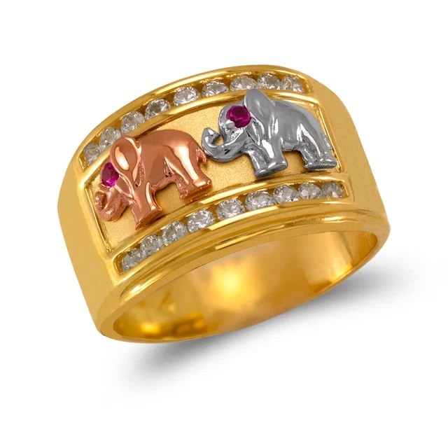 NEW 14K TRICOLOR GOLD LADIES ELEPHANT RING (1 of 2)