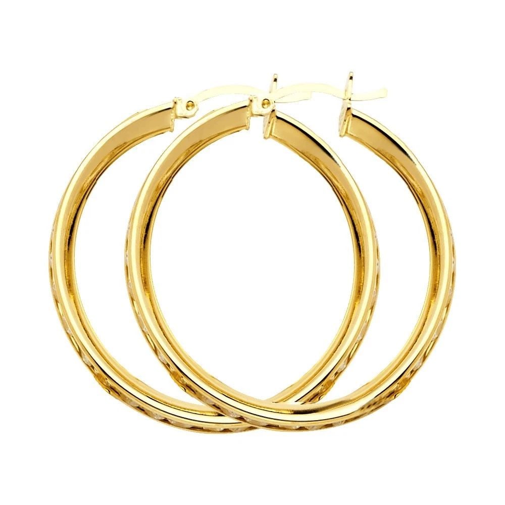 NEW 14K YELLOW GOLD ROUND CHANNEL HOOP EARRINGS (1 of 2)