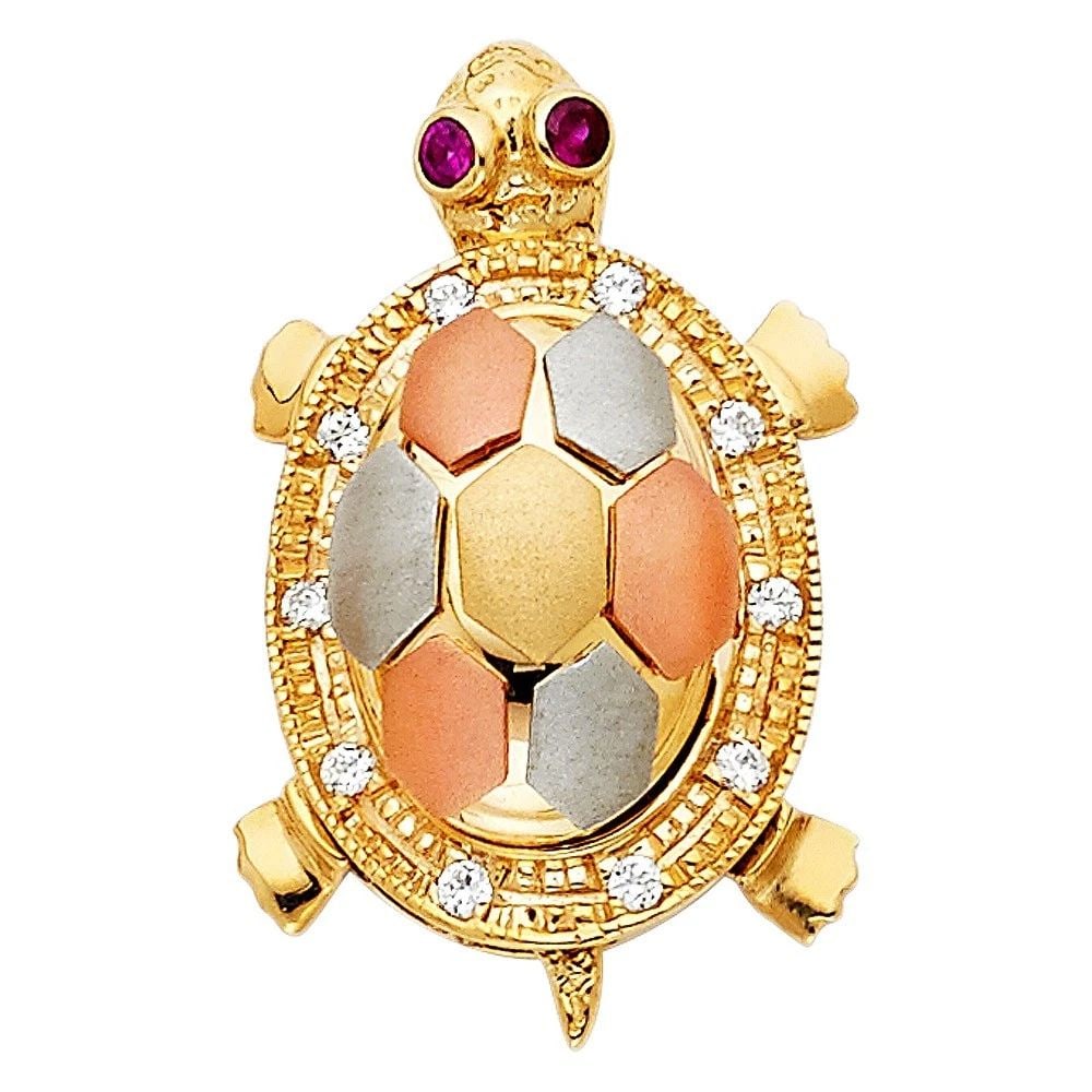 NEW 14K TRI COLOR GOLD TURTLE PENDANT (1 of 2)