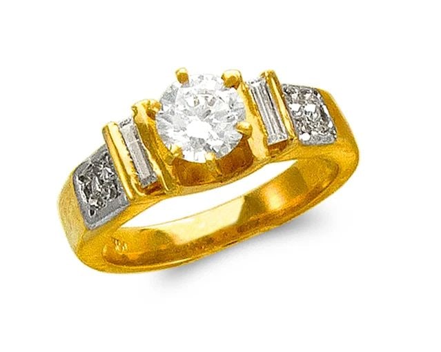 NEW 14K TWO TONE GOLD LADIES FASHION SOLITAIRE RING: NEW 14K TWO TONE GOLD LADIES FASHION SOLITAIRE RING LADIES FASHION SOLITAIRE RING NEW 14K TWO TONE GOLD Apx. WIDTH: 7mm Apx. WEIGHT: 6.1g