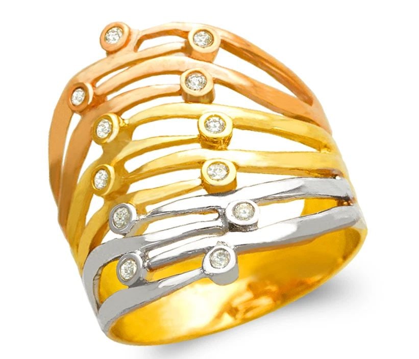 NEW 14K TRICOLOR GOLD LADIES TRICOLOR THREE LAYER DESIGN BAND (1 of 2)