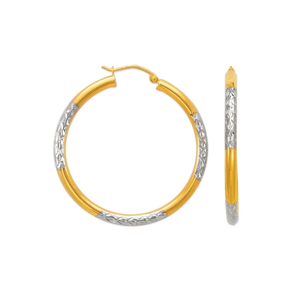 NEW 14K TWO TONE GOLD 3MM ROUND TUBE HOOP EARRINGS (1 of 2)