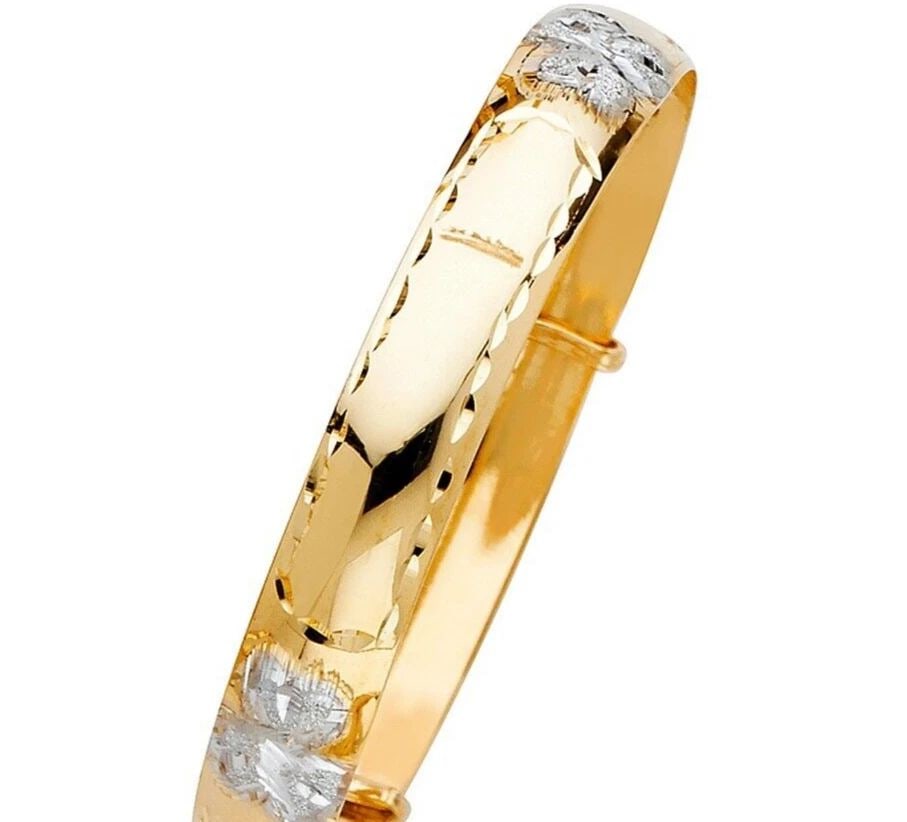 NEW 14K TRI COLOR GOLD ADJUSTABLE BANGLE: NEW 14K TRI COLOR GOLD ADJUSTABLE BANGLE HANGING CHARM ANKLET NEW 14K TRI COLOR GOLD LENGTH - 7in Apx WEIGHT - 4.4g .
