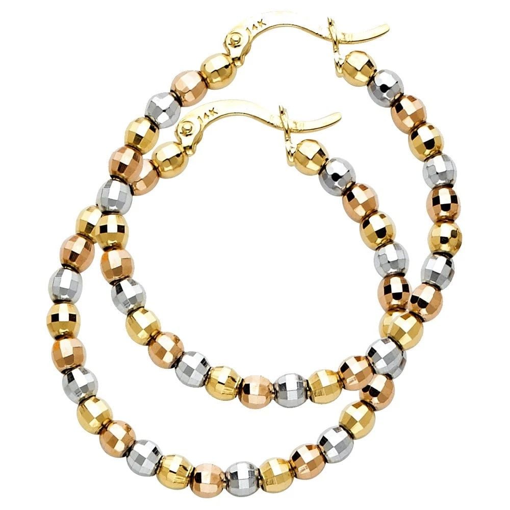 NEW 14K TRI COLOR GOLD DISCO BALL HOOP EARRINGS (1 of 2)