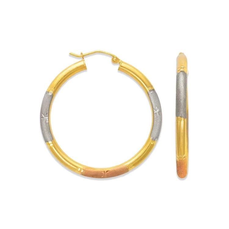 NEW 14K TRICOLOR GOLD 3MM ROUND TUBE HOOP EARRINGS: NEW 14K TRICOLOR GOLD 3MM ROUND TUBE HOOP EARRINGS 3MM ROUND TUBE HOOP EARRINGS NEW 14K TRICOLOR GOLD Width: Approx. 3mm Apx WEIGHT: 1.5g