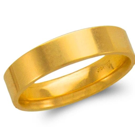 NEW 14K YELLOW GOLD 5MM PLAIN FLAT WEDDING BAND (1 of 2)
