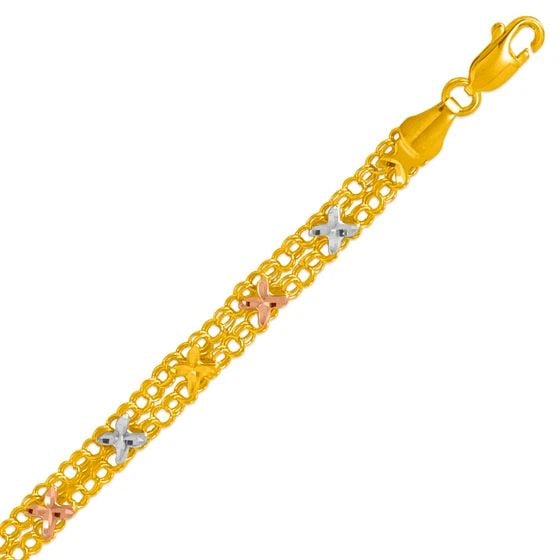 NEW 14K TRICOLOR GOLD DOUBLE LINK BRACELET (1 of 2)