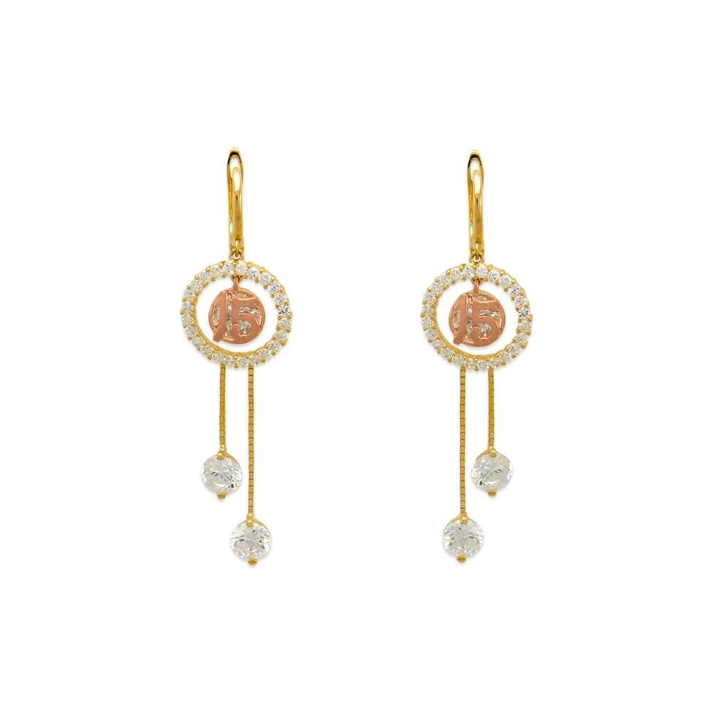 NEW 14K TWO TONE GOLD FANCY 15 ANOS DANGLING EARRINGS (1 of 2)