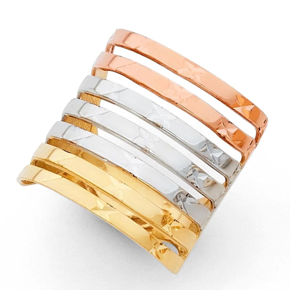 NEW 14K TRI COLOR GOLD SEMANARIO RING: NEW 14K TRI COLOR GOLD SEMANARIO RING SEMANARIO RING NEW 14K TRI COLOR GOLD WIDTH: 20 mm Apx. WEIGHT: 5.5g