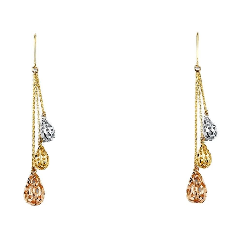 NEW 14K TRI COLOR GOLD HANGING EARRINGS: NEW 14K TRI COLOR GOLD HANGING EARRINGS HANGING EARRINGS NEW 14K TRI COLOR GOLD HEIGHT - 48 mm WIDTH - 7 mm Apx WEIGHT - 4.2 g
