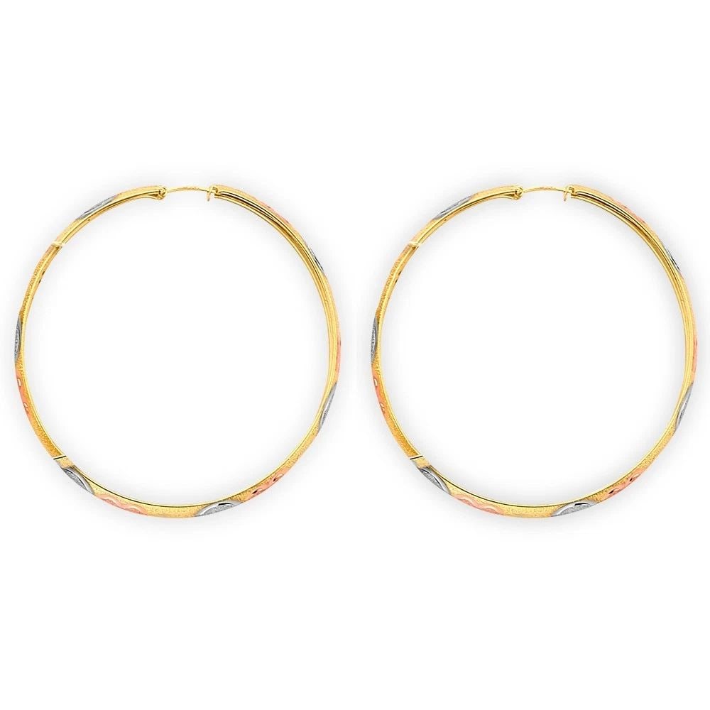 NEW 14K TRI COLOR GOLD DC HEART HOOP EARRINGS: NEW 14K TRI COLOR GOLD DC HEART HOOP EARRINGS DC HEART HOOP EARRINGS NEW 14K TRI COLOR GOLD HEIGHT - 45 mm WIDTH - 45 mm Apx WEIGHT - 4.2 g
