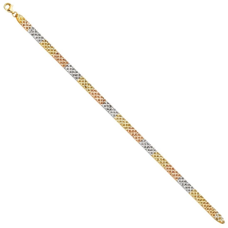 NEW 14K TRI COLOR GOLD CRYSTAL CUT BRACELET (1 of 1)