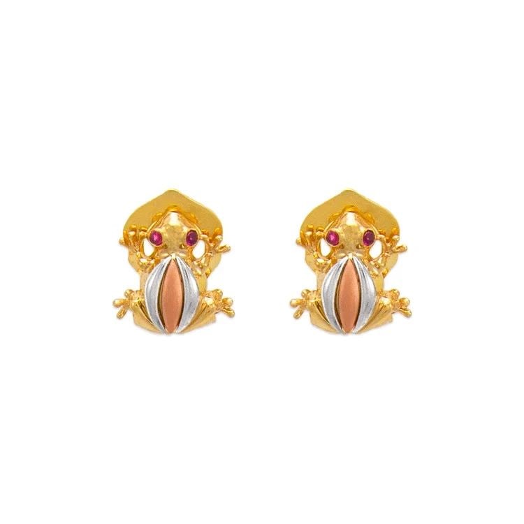 NEW 14K TRICOLOR GOLD FANCY FROG PUSHBACK EARRINGS (1 of 2)