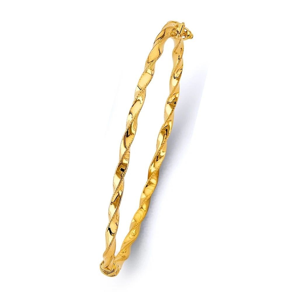 NEW 14K YELLOW GOLD CURLED HOLLOW TUBE OVAL BANGLE (1 of 2)