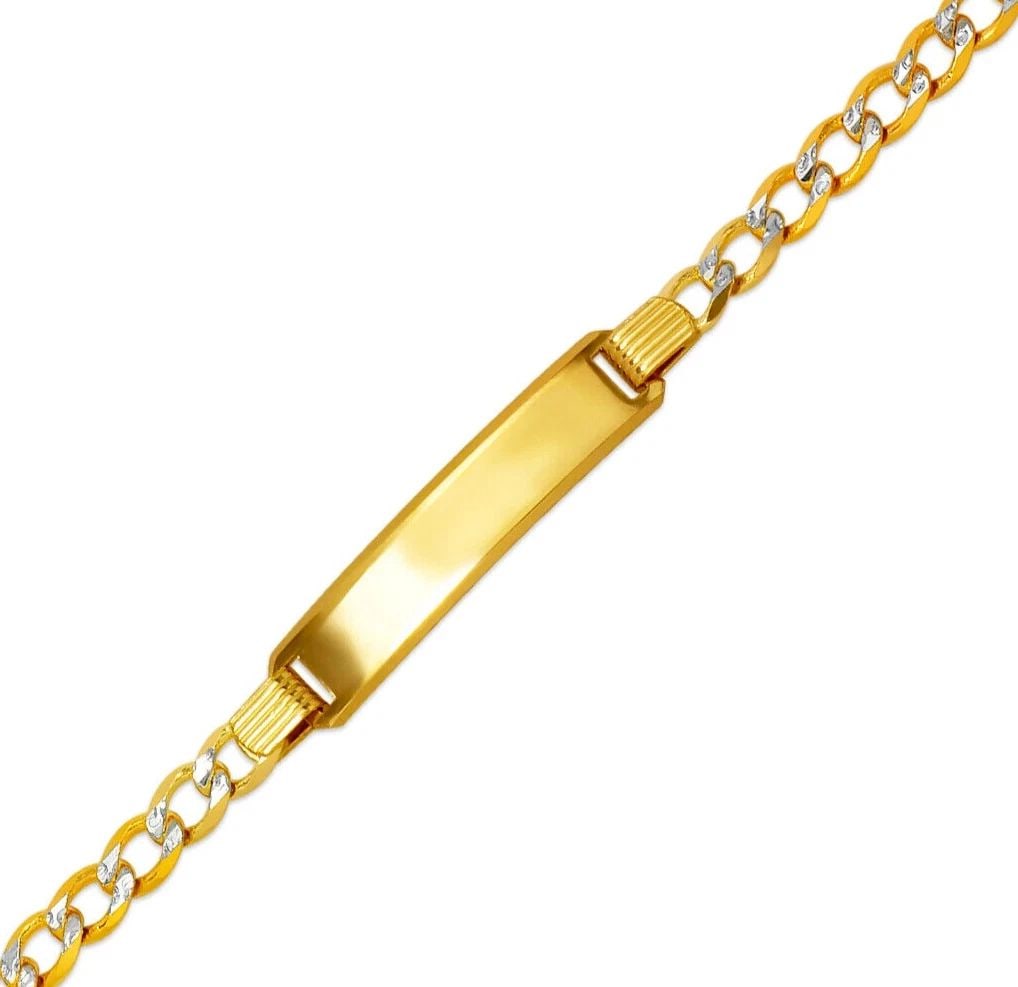 NEW 14K YELLOW WHITE PAVE GOLD CURB X - LIGHT BABY ID BRACELET (1 of 2)
