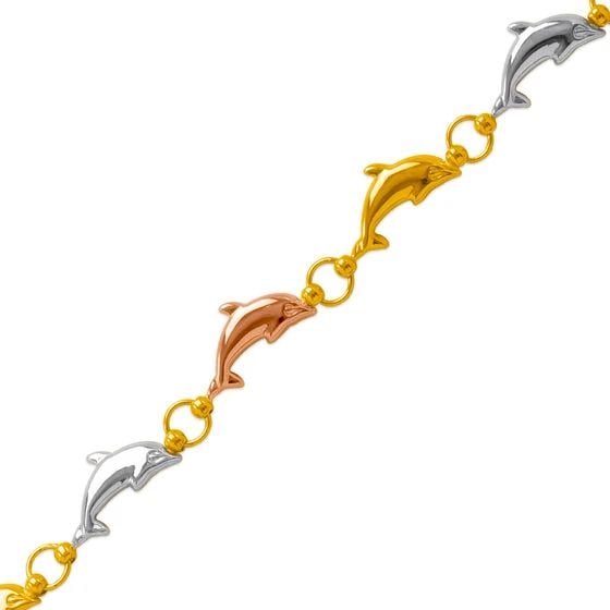 NEW 14K TRICOLOR GOLD CHARM BRACELET: NEW 14K TRICOLOR GOLD CHARM BRACELET CHARM BRACELET NEW 14K TRICOLOR GOLD LENGTH: 7" 8" inch AVERAGE Apx WEIGHT : 5.3g