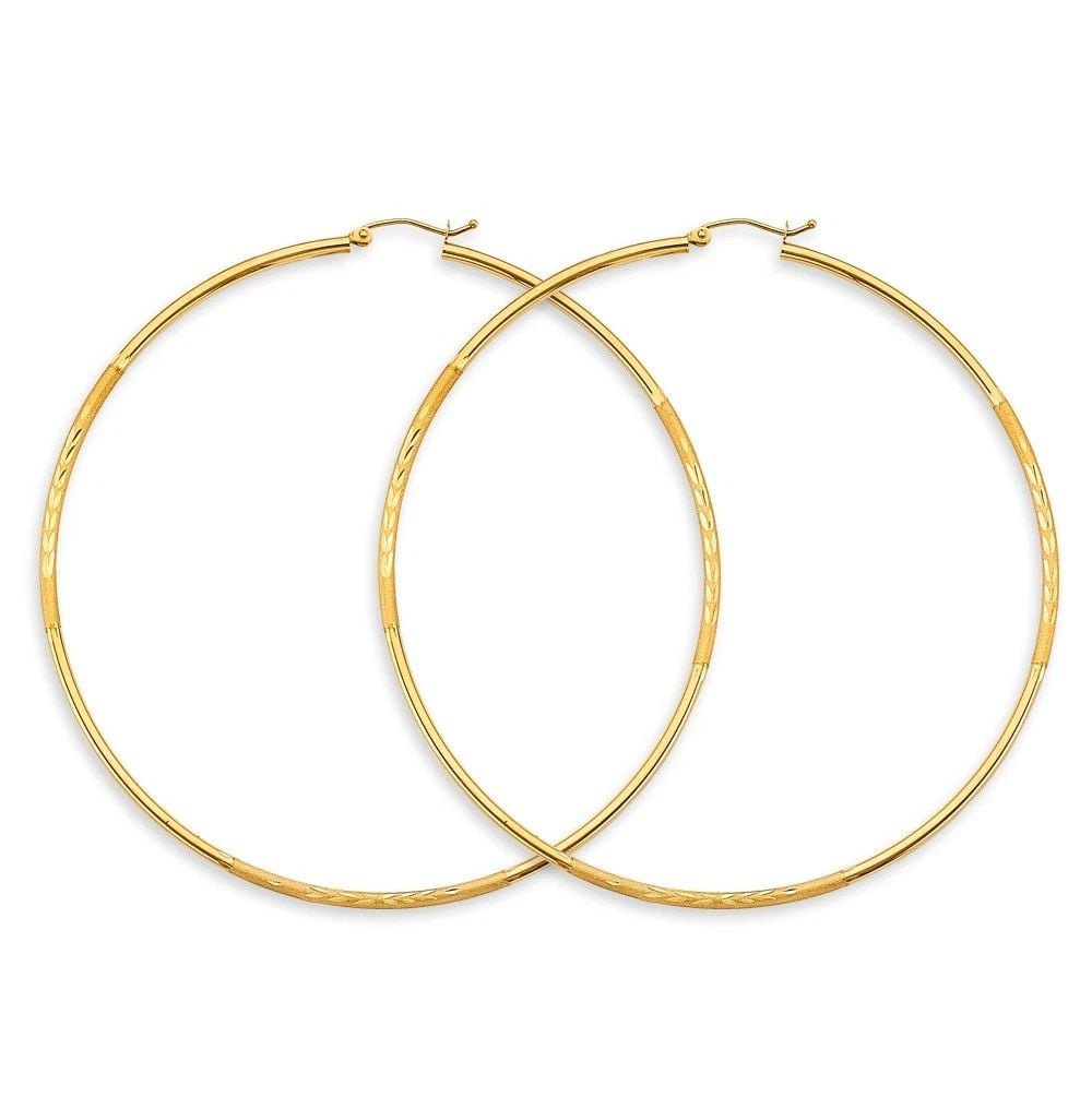NEW 14K YELLOW GOLD 2MM BUDDED DC BIG ROUND TUBE HOOP EARRINGS: NEW 14K YELLOW GOLD 2MM BUDDED DC BIG ROUND TUBE HOOP EARRINGS 2MM BUDDED DC BIG ROUND TUBE HOOP EARRINGS NEW 14K YELLOW GOLD HEIGHT - 80 mm WIDTH - 80 mm Apx WEIGHT - 4 g
