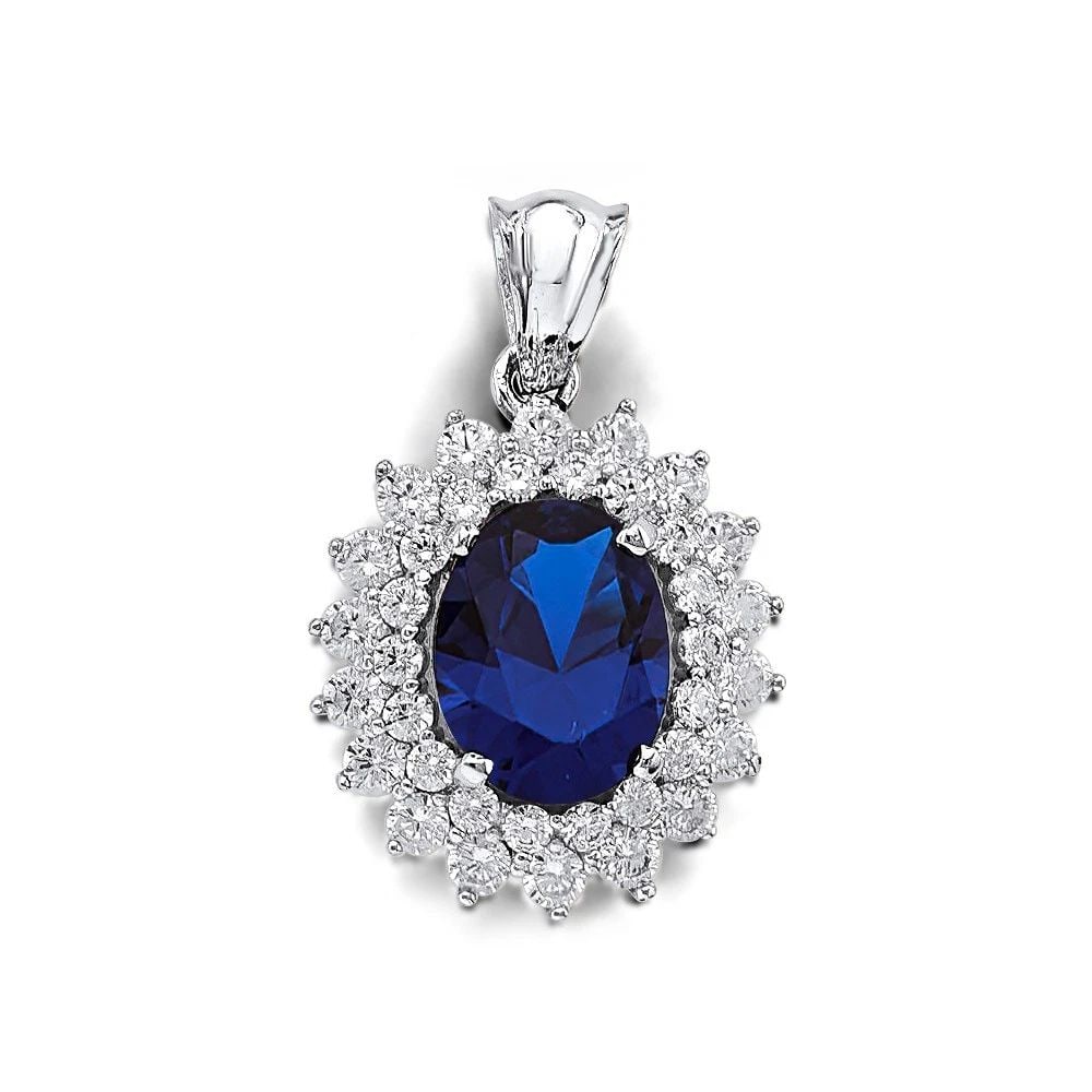 NEW 14K WHITE GOLD BLUE PENDANT/SET (1 of 1)