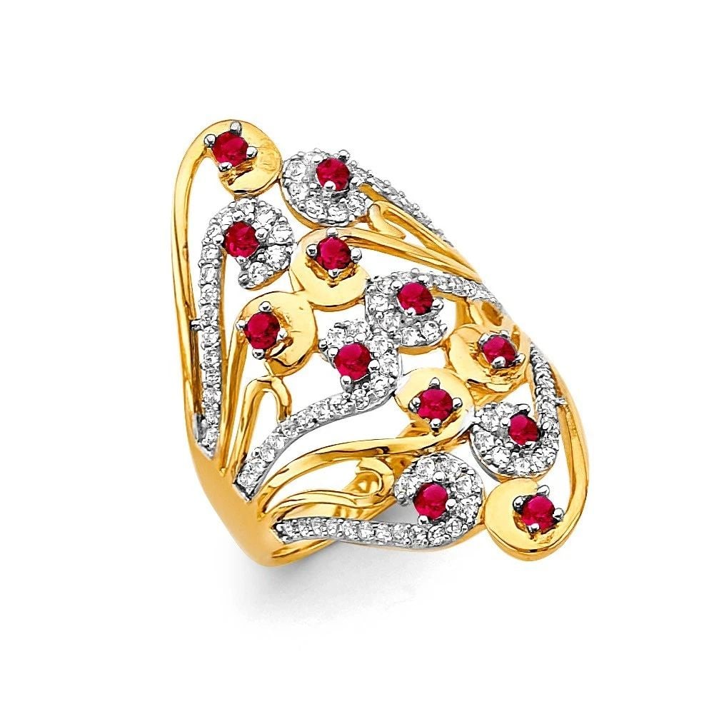 NEW 14K YELLOW GOLD MULTI LINE RED RING-SIZE 7 (1 of 2)