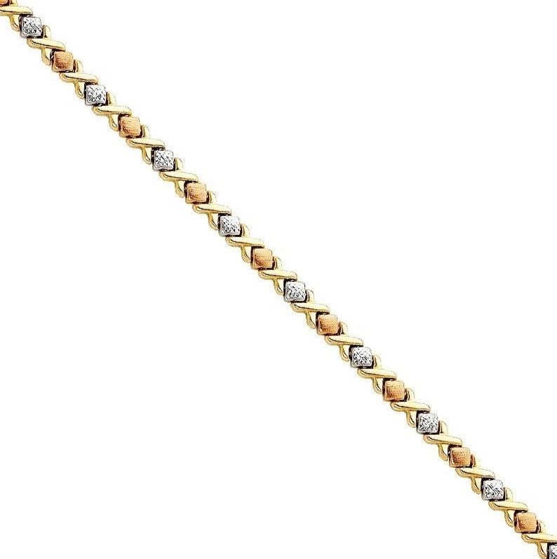 NEW 14K TRI COLOR GOLD LIGHT STAMPATO X BRACELET: NEW 14K TRI COLOR GOLD LIGHT STAMPATO BRACELET LIGHT STAMPATO BRACELET NEW 14K TRI COLOR GOLD LENGTH - 7.25in Apx WEIGHT - 5.2g
