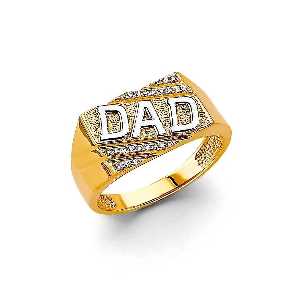 NEW 14K TWO TONE GOLD DAD MEN'S RING - SIZE 10: NEW 14K TWO TONE GOLD DAD MEN'S RING DAD MEN'S RING NEW 14K TWO TONE GOLD WIDTH : WEIGHT : 5.2g