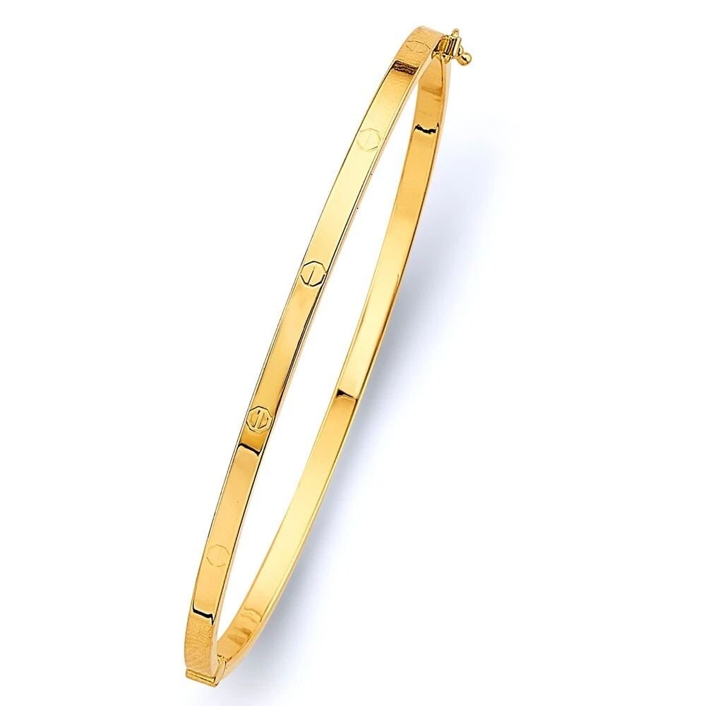NEW 14K YELLOW GOLD 3MM SQUARE HOLLOW OVAL BANGLE WITH SCREW (1 of 2)