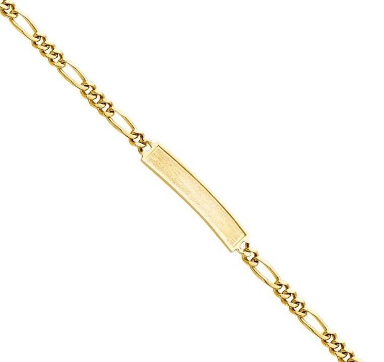 NEW 14K YELLOW GOLD FIGARO FRAME KIDS ID BRACELET (1 of 2)