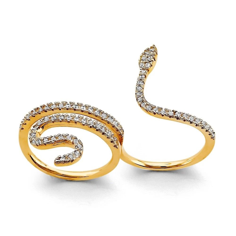 NEW 14K TWO TONE GOLD 2 FINGER SNAKE RING (1 of 2)