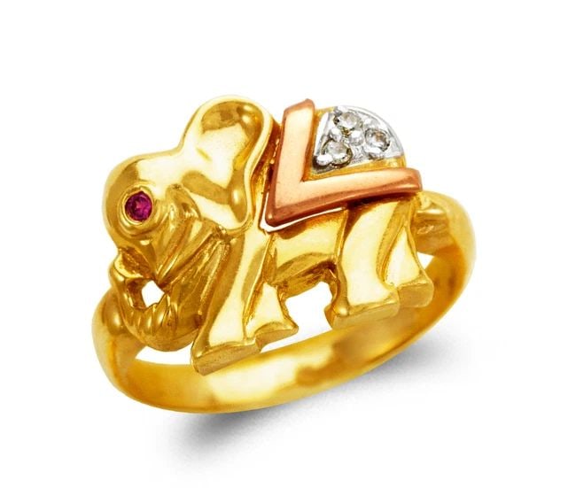 NEW 14K TRICOLOR GOLD LADIES MEDIUM ELEPHANT FASHION RING (1 of 2)