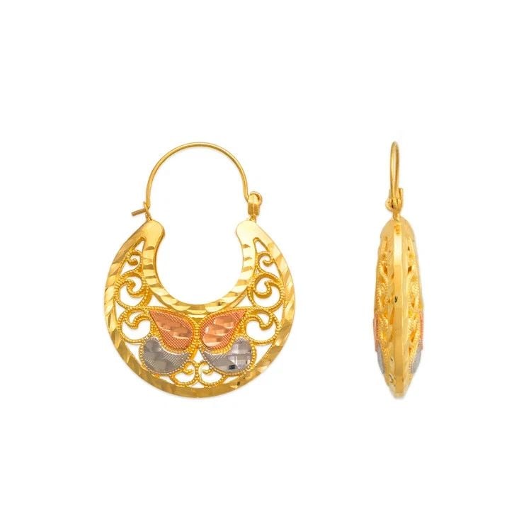 NEW 14K TRICOLOR GOLD BASKET EARRINGS: NEW 14K TRICOLOR GOLD BASKET EARRINGS BASKET EARRINGS NEW 14K TRICOLOR GOLD Width: Approx. 21x33mm Apx WEIGHT: 5g