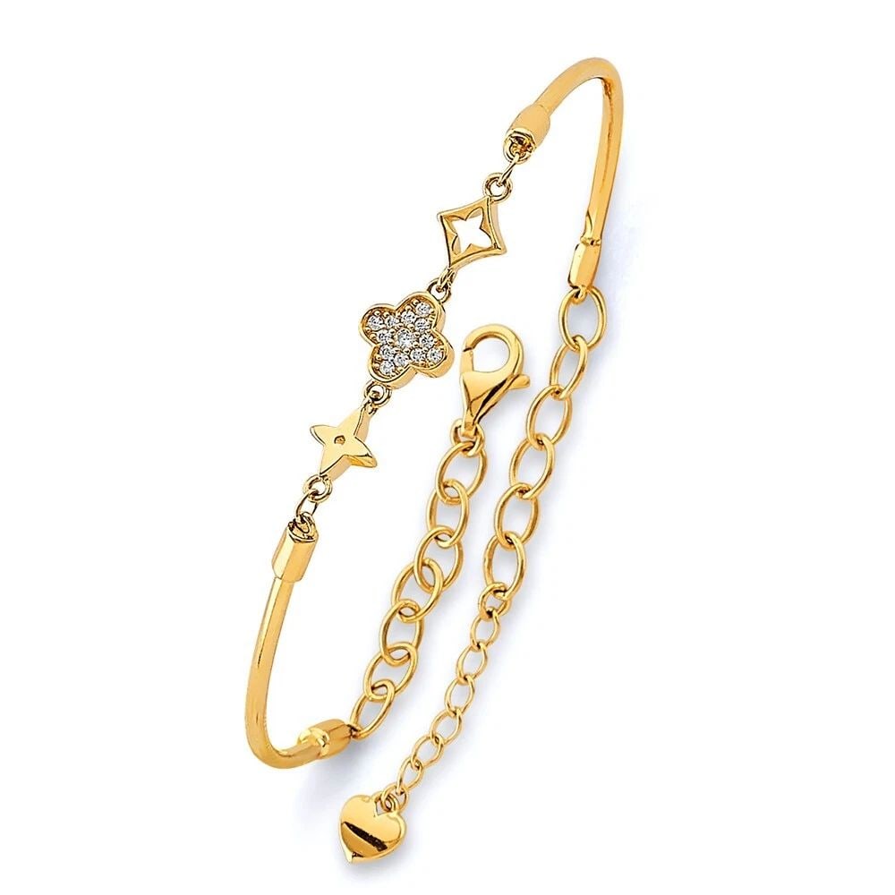 NEW 14K YELLOW GOLD ADJUSTABLE FANCY OVAL BANGLE: NEW 14K YELLOW GOLD ADJUSTABLE FANCY OVAL BANGLE ADJUSTABLE FANCY OVAL BANGLE NEW 14K YELLOW GOLD C Z LENGTH - 7in Apx WEIGHT - 3.7g .