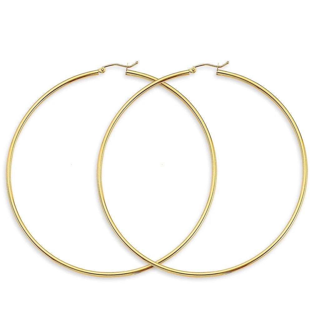 NEW 14K YELLOW GOLD 2MM BIG ROUND TUBE POLISH HOOP EARRINGS: NEW 14K YELLOW GOLD 2MM BIG ROUND TUBE POLISH HOOP EARRINGS 2MM BIG ROUND TUBE POLISH HOOP EARRINGS NEW 14K YELLOW GOLD HEIGHT - 80 mm WIDTH - 80 mm Apx WEIGHT - 3.8 g