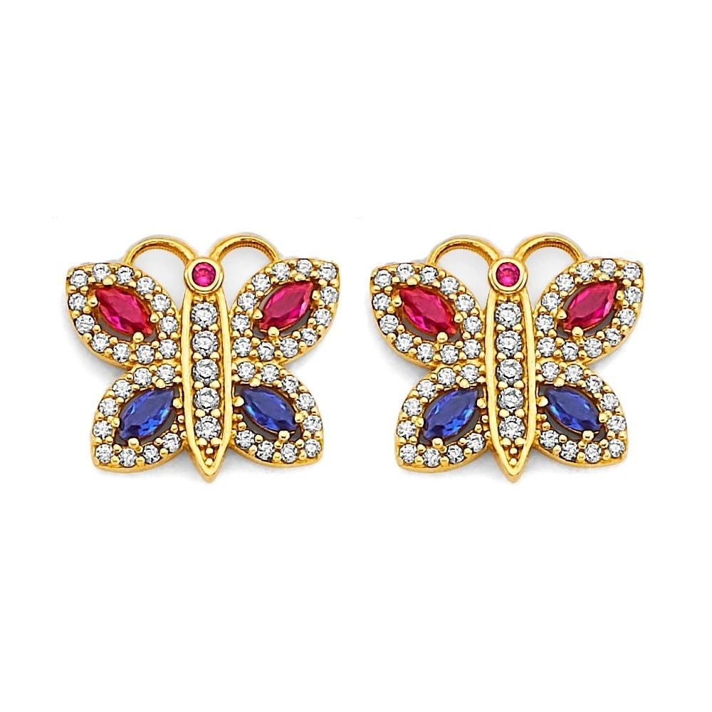 NEW 14K TWO TONE GOLD BUTTERFLY WITH MULTI COLOR EARRINGS (1 of 2)