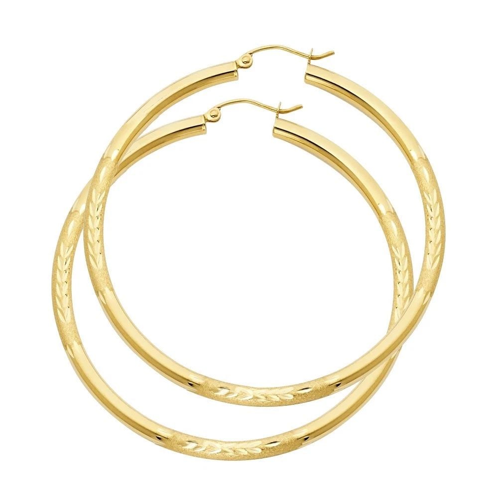 NEW 14K YELLOW GOLD 3MM BUDDED DC HOOP EARRINGS: NEW 14K YELLOW GOLD 3MM BUDDED DC HOOP EARRINGS 3MM BUDDED DC HOOP EARRINGS NEW 14K YELLOW GOLD HEIGHT - 55 mm WIDTH - 55 mm Apx WEIGHT - 3.7 g