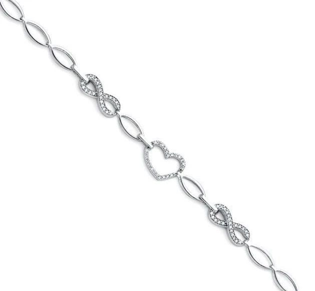 NEW 14K WHITE GOLD LADIES HEART INFINITY BRACELET (1 of 2)