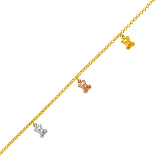 NEW 14K TRICOLOR GOLD CHARM ANKLET: NEW 14K TRICOLOR GOLD CHARM ANKLET CHARM ANKLET NEW 14K TRICOLOR GOLD LENGTH: 10" inch Apx WEIGHT: 4.8g