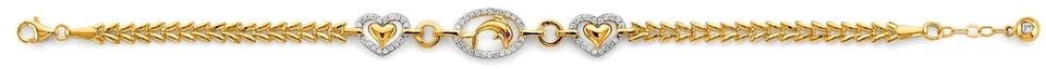 NEW 14K YELLOW GOLD HEART & DOLPHIN BRACELET: NEW 14K YELLOW GOLD HEART & DOLPHIN BRACELET HEART & DOLPHIN BRACELET NEW 14K YELLOW GOLD C Z LENGTH - 7+0.5in Apx WEIGHT - 4.8g