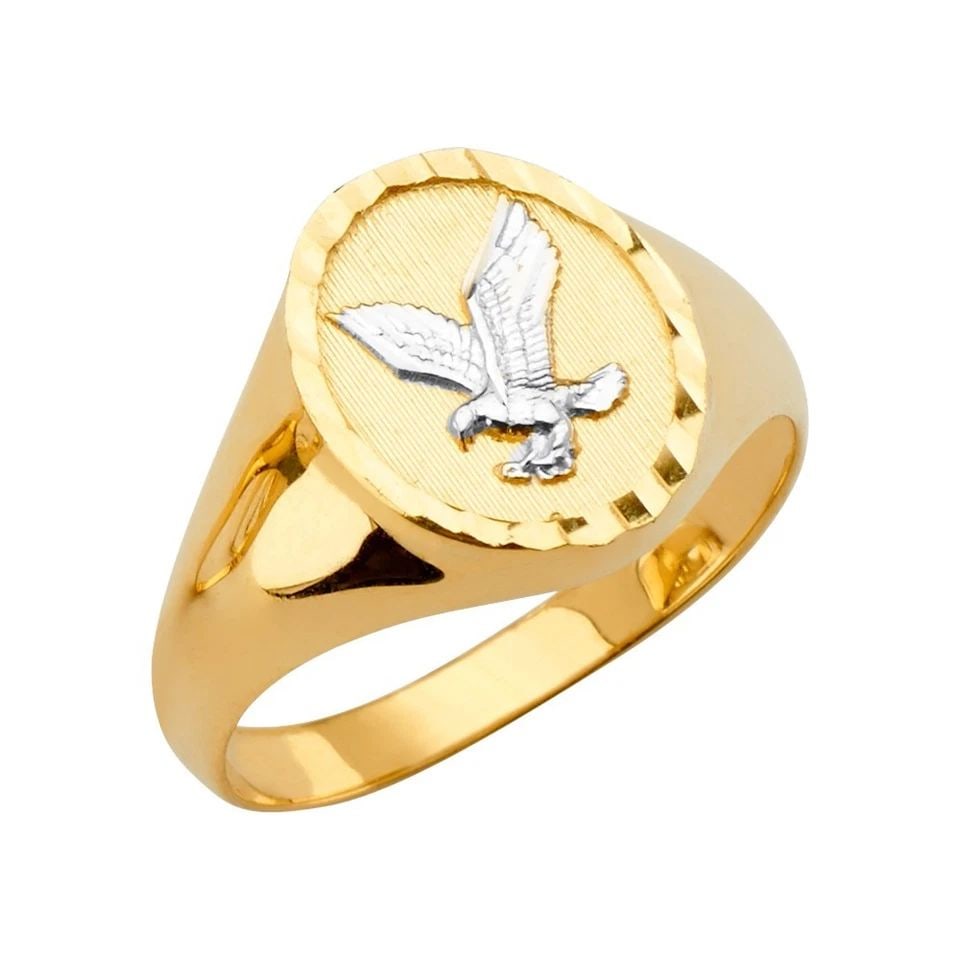 NEW 14K TWO TONE GOLD ROUND MEN'S RING WITH EAGLE - SIZE 10 (1 of 1)