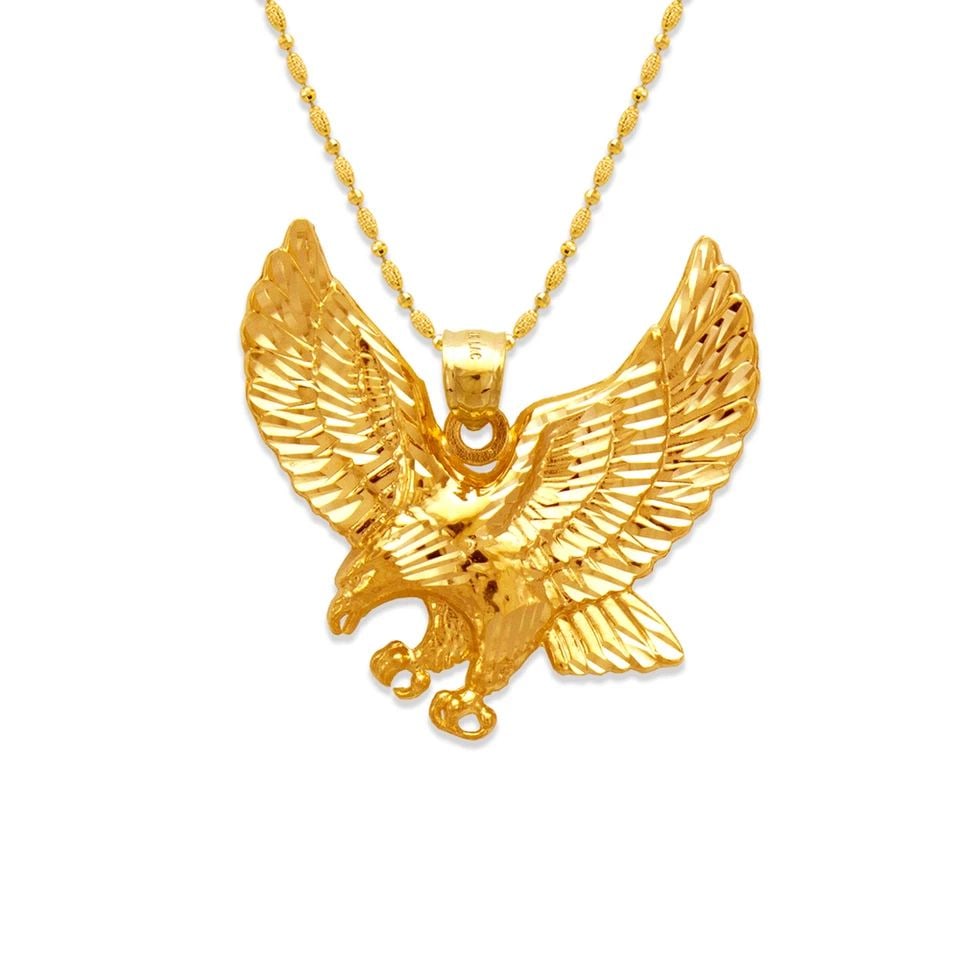 NEW 14K YELLOW GOLD 37MM EAGLE PENDANT: NEW 14K YELLOW GOLD 37MM EAGLE PENDANT 37MM EAGLE PENDANT NEW 14K YELLOW GOLD Apx. WIDTH: 37x37mm Apx WEIGHT: 4.6g
