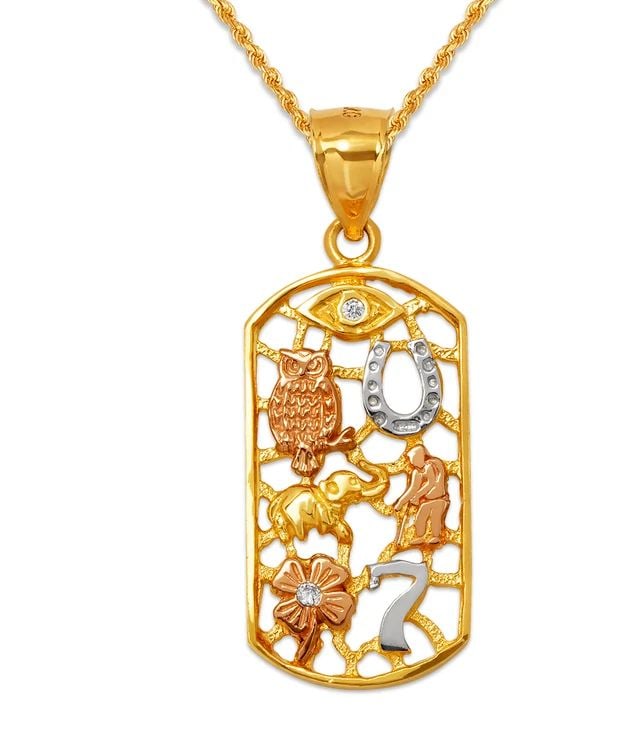 NEW 14K TRICOLOR GOLD GOODLUCK CHARM PENDANT (1 of 2)