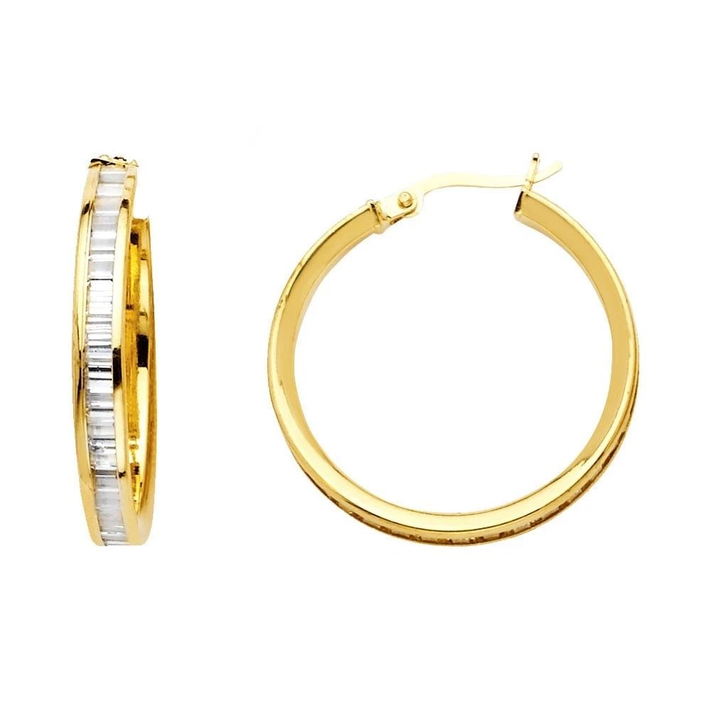 NEW 14K YELLOW GOLD BAGUETTES CHANNEL HOOP EARRINGS (1 of 2)