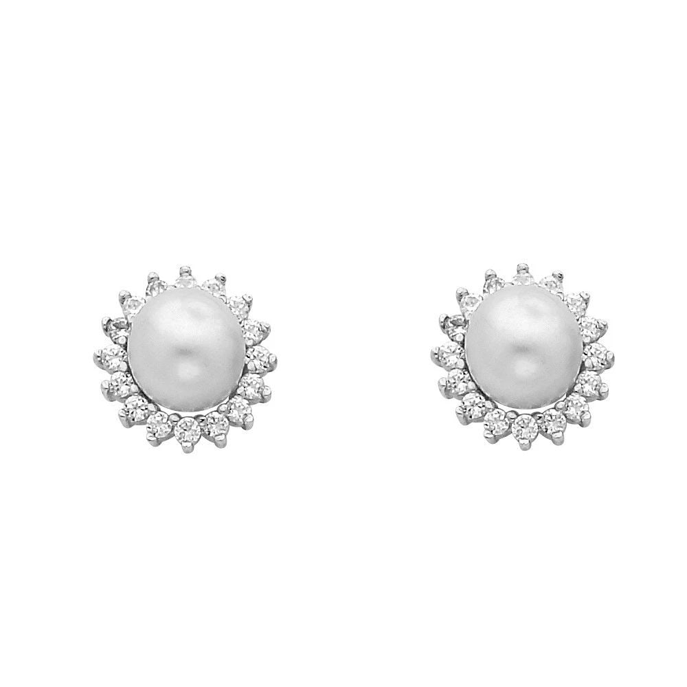 NEW 14K WHITE GOLD PEARL EARRINGS (1 of 2)