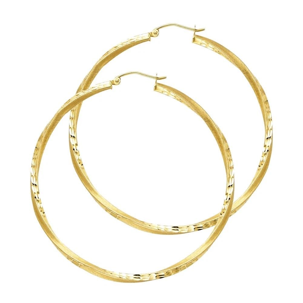 NEW 14K YELLOW GOLD SF DC 2.6MM SWIRL HOOP EARRINGS (45MM) (1 of 2)