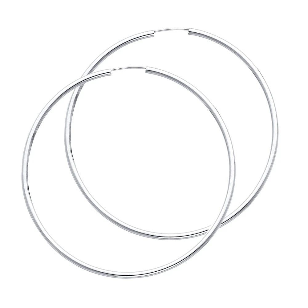 NEW 14K WHITE GOLD 2MM ROUND TUBE POLISHED ENDLESS HOOP EARRINGS (65MM) (1 of 1)