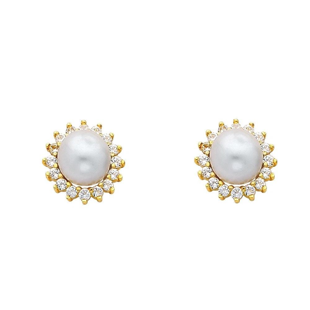 NEW 14K YELLOW GOLD PEARL EARRINGS (1 of 2)
