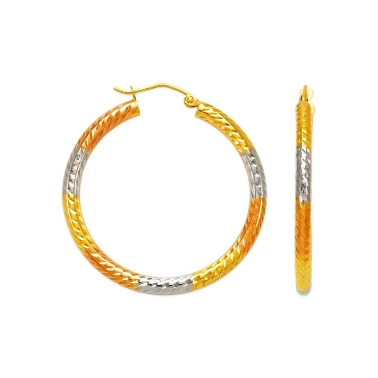 NEW 14K TRICOLOR GOLD 3MM ROUND TUBE HOOP EARRINGS: NEW 14K TRICOLOR GOLD 3MM ROUND TUBE HOOP EARRINGS 3MM ROUND TUBE HOOP EARRINGS NEW 14K TRICOLOR GOLD Width: Approx. 3mm Apx WEIGHT: 1.3g